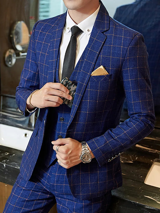 Groom's Wedding Suit: Three-Piece & Two-Piece Sets, Classic Plaid for Casual or Business