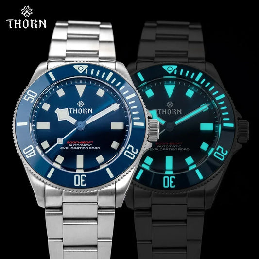 "THORN 39mm Titanium Men's Watch: Vintage Design, PT5000 Movement, Automatic, Sapphire Crystal, Super Luminous, 200M Waterproof